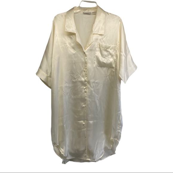 Intimate pleasures sleep shirt 14 16 short sleeve button front satin - Picture 1 of 10